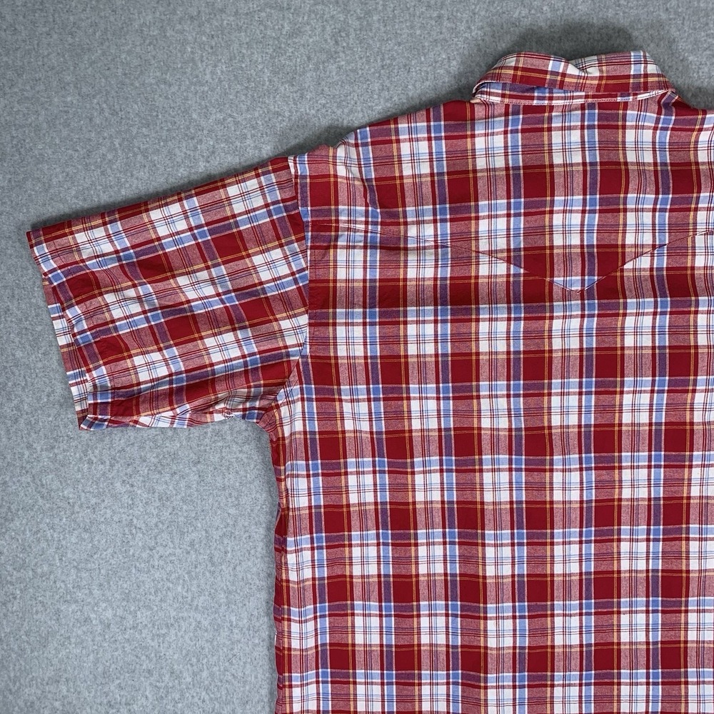 Wrangler Western Shirt Men's L Red Plaid Pearl Snap Short Sleeve Button Up - Picture 7 of 16